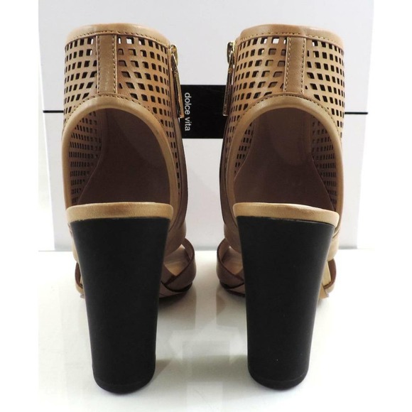 Dolce Vita Nona Open Toe Side Zip Heeled Sandal Booties Caramel Leather - Picture 6 of 8